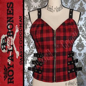 Royal Bones Plaid Grommet Straps Zip Up Top
